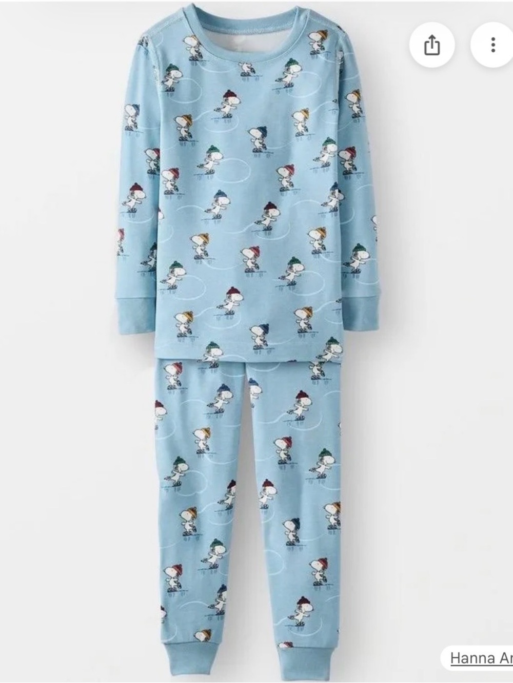 Hanna Andersson Blue Snoopy Ice Skating Pajama Set with Multicolor Accents